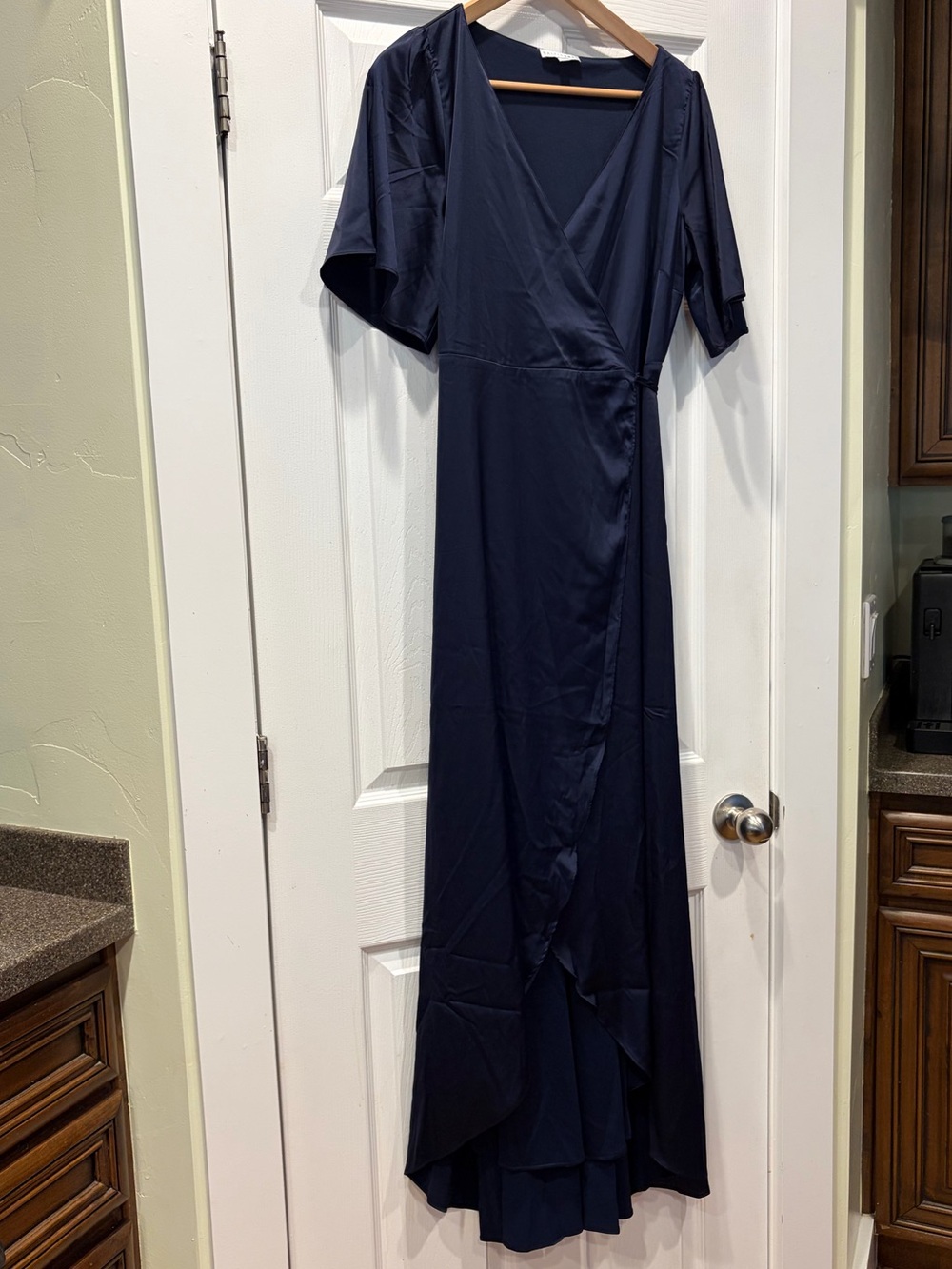 Baltic Born Navy Vara Satin Wrap Maxi Dress